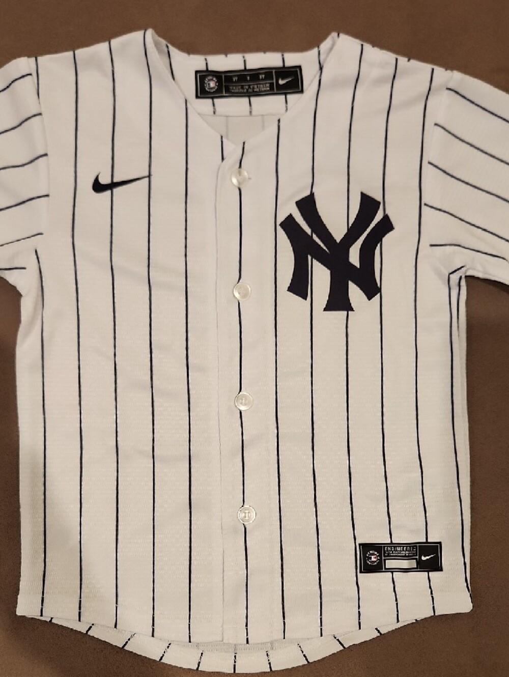 Nike White & Navy Pinstripe Youth Yankees Baseball Jersey Size 3T - Picture 4 of 6